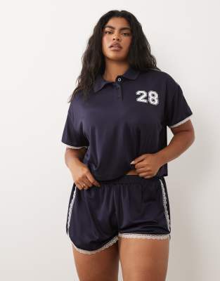 Asos Curve Asos Design Curve Tricot Running Shorts With Lace Detailing In Blue