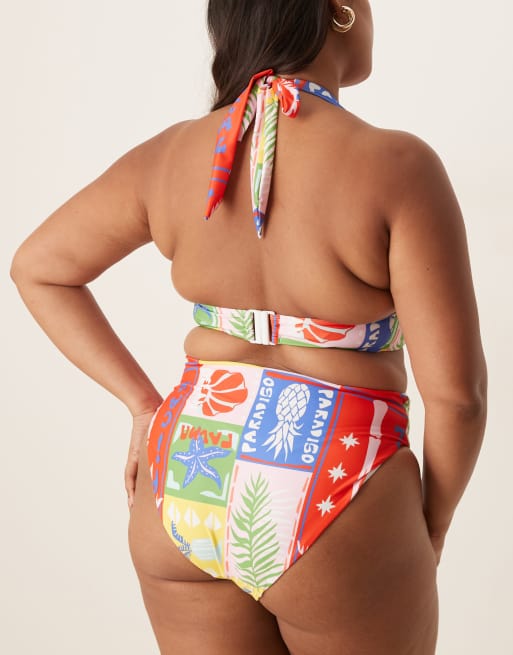 ASOS DESIGN Curve Trinny high waist bikini bottom in paridiso print, 4 of 4