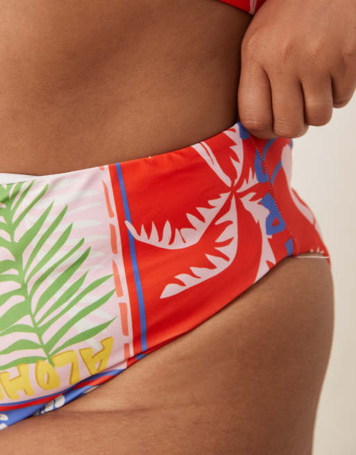 ASOS DESIGN Curve Trinny high waist bikini bottoms in paradiso print, 3 of 4