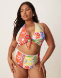 [ASOS Curve] ASOS DESIGN Curve Trinny sleek plunge triangle bikini top in paridiso print-Multi 18 Holiday print
