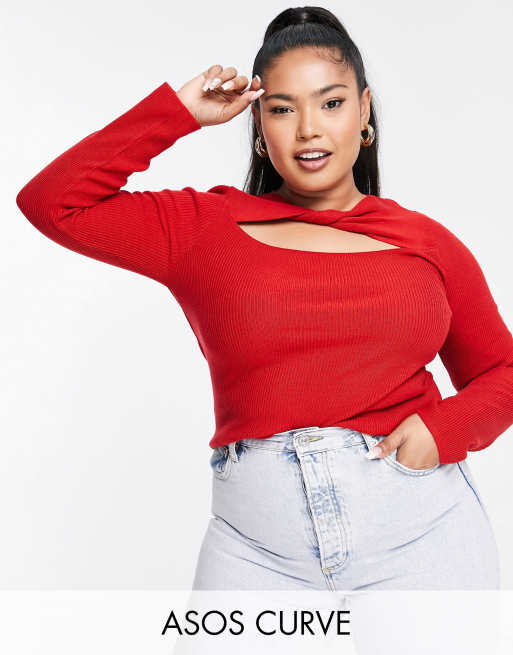 ASOS DESIGN Curve - Trøje med snoet detalje i nakken i rød