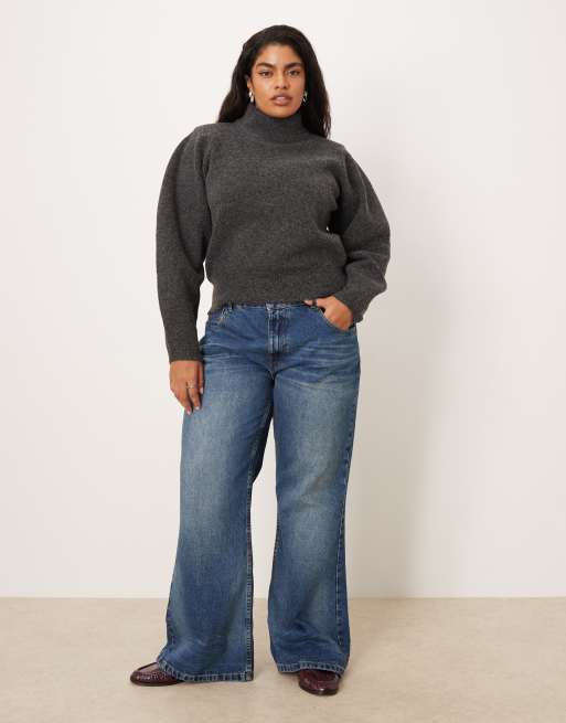 ASOS DESIGN Curve - Trui met schoudervulling en oversized mouwen in antracietgrijs, 3 van 4