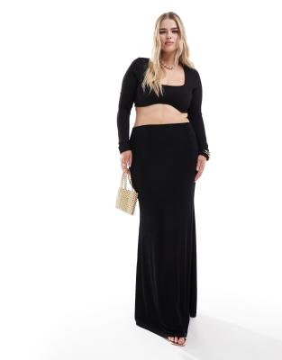 ASOS DESIGN Curve - Tætsiddende maxinederdel med tekstur og fiskehalesnit i sort