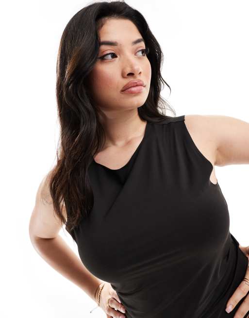 ASOS DESIGN Curve - Tætsiddende sort top med bred halsudskæring
