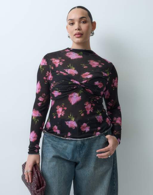ASOS DESIGN Curve tætsiddende striktop med bh-detalje og blomsterprint, 3 af 5