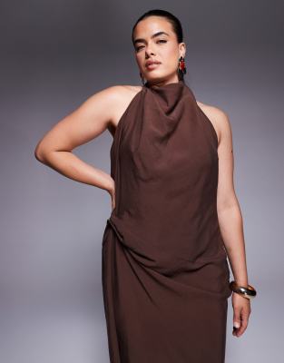 Asos Curve Asos Design Curve Tuck Detail Halter Maxi Dress