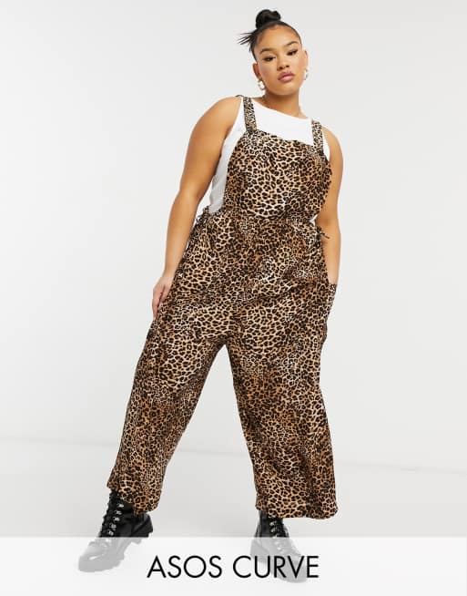 ASOS DESIGN Curve - Tuinbroek met gestrikte zijkanten in natuurlijke dierenprint