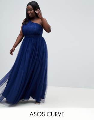 one shoulder navy maxi dress