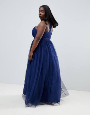 asos design tulle one shoulder maxi dress
