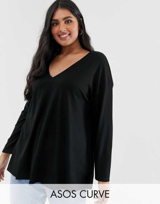 ASOS DESIGN Curve Tunique oversize col en V Noir