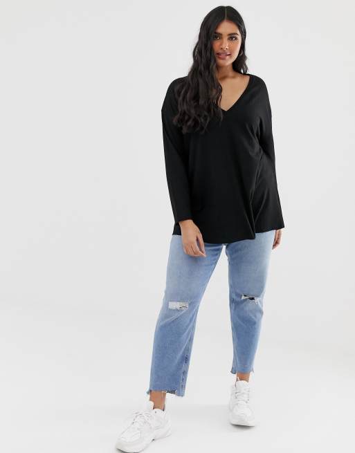 ASOS DESIGN Curve Tunique oversize col en V Noir