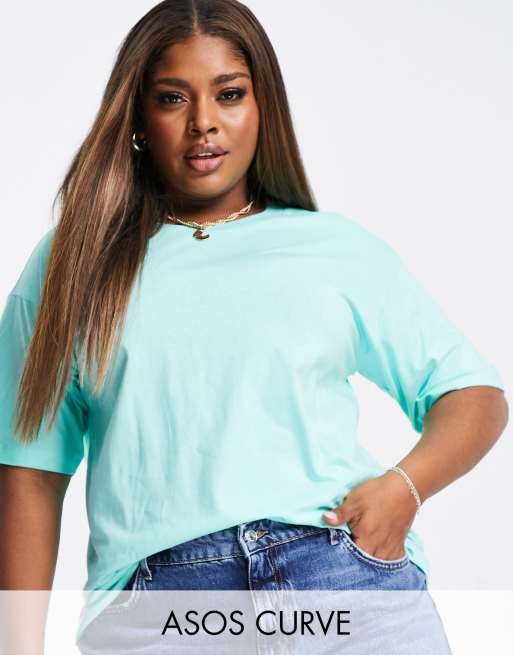 ASOS DESIGN Curve – Turkos t-shirt i oversize
