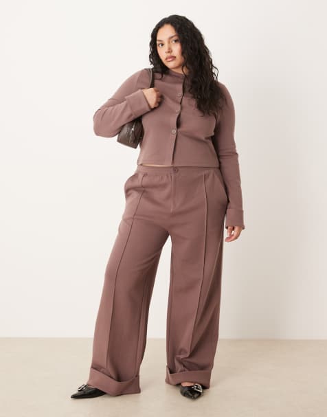ASOS DESIGN Curve turnback hem co-ord in brown - view 1