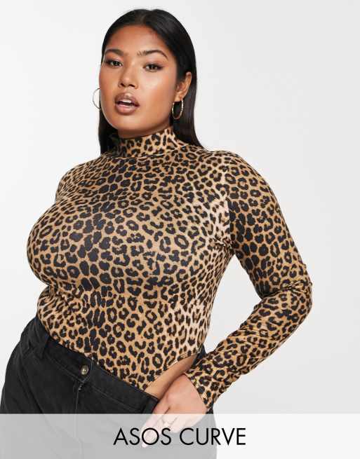 ASOS DESIGN Curve turtleneck bodysuit in leopard print 
