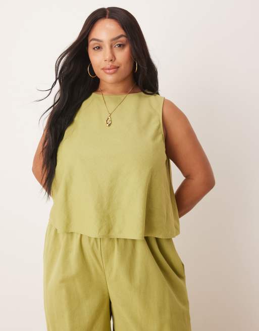 ASOS DESIGN Curve - Tuta jumpsuit a doppio strato kaki con schiena scoperta, 4 di 4