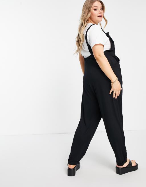 ASOS DESIGN Curve - Tuta jumpsuit salopette da casa nera in jersey, 2 di 4