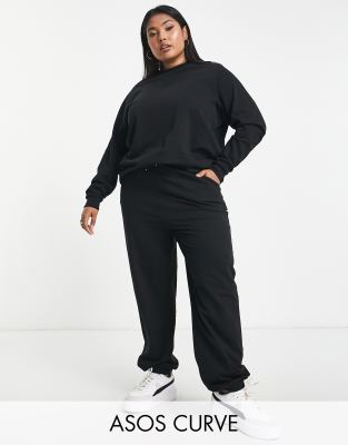 Asos Design Curve - Tuta Sportiva Con Joggers Slim Nera-Nero