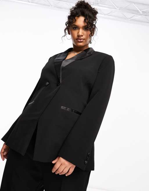 ASOS DESIGN Curve tux double breasted blazer in black