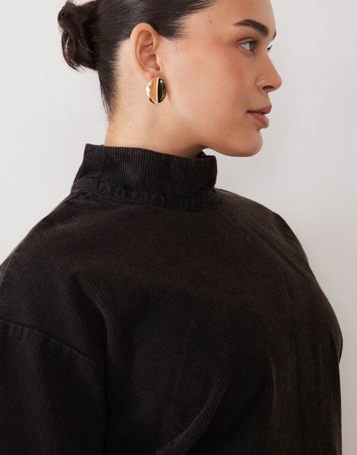 ASOS DESIGN Curve tvättad manchester minishiftklänning med ståkrage i svart, 2 av 4