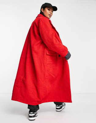 ASOS DESIGN Curve twill dad wool mix coat in red