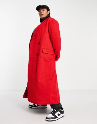 ASOS DESIGN Curve twill dad wool mix coat in red