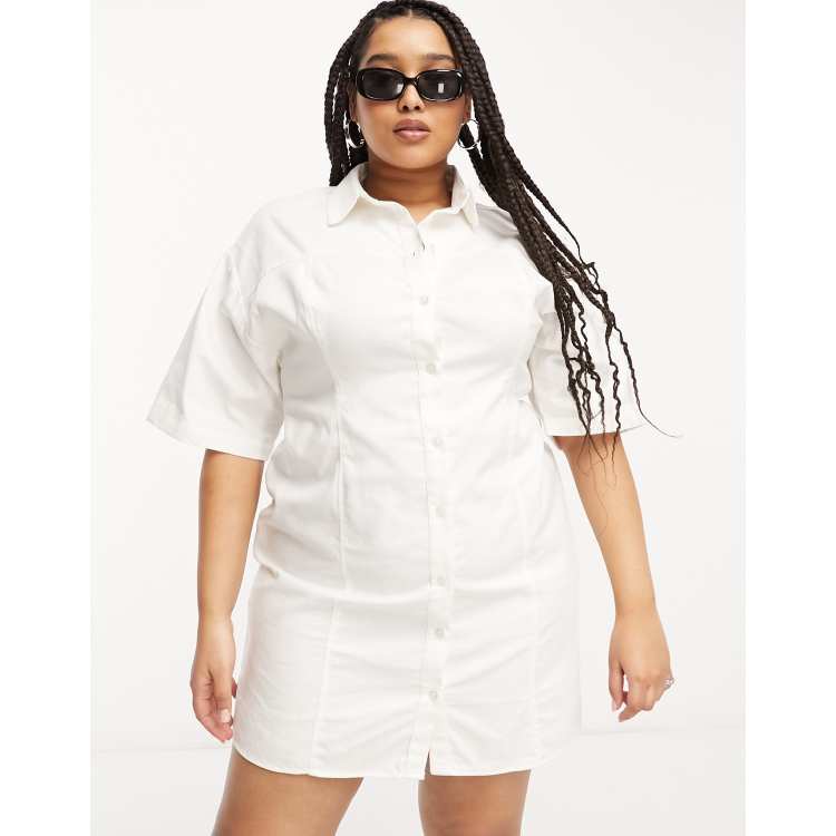 ASOS DESIGN Curve twill mini shirt dress in white