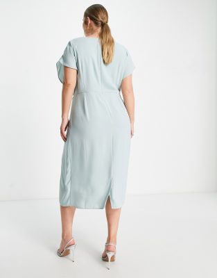 ASOS DESIGN Curve twist and drape front midi dress in duck egg | ASOS