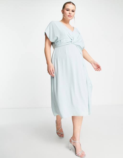 ASOS DESIGN Curve twist and drape front midi dress in duck egg