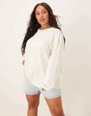 Asos Curve Asos Design Curve Twist Back Detail Long Sleeve Tee In White