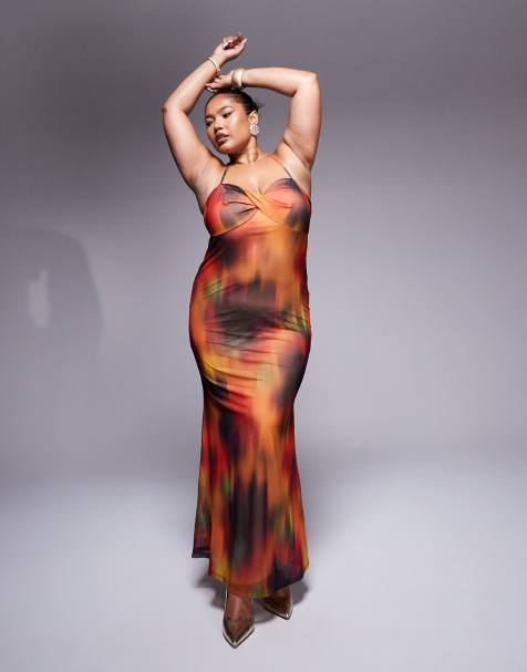 ASOS DESIGN Curve twist bust mesh maxi dress in bold abstract print