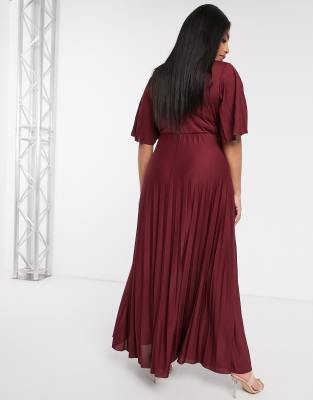 asos design curve kimono pleated maxi dress