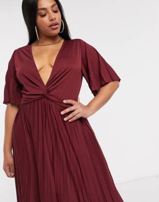 Asos design curve twist detail pleated kimono hotsell midi dress