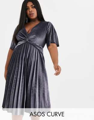 asos design curve kimono pleated maxi dress