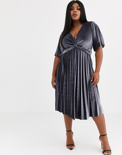 ASOS DESIGN Curve twist detail pleated kimono midi dress in velvet