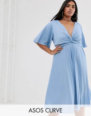 asos design curve twist detail pleated kimono midi dress