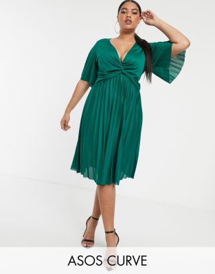 asos design curve twist detail pleated kimono midi dress