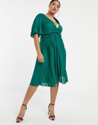 asos design curve twist detail pleated kimono midi dress