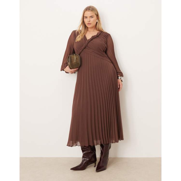 frame twisted pleat dress ASOS DESIGN Curve pleated bodice plunge neck midi dress in black
