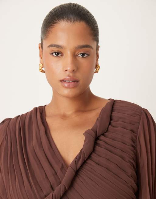 asos curve pleated dress ASOS DESIGN Curve pleated bodice flutter sleeve pleat midi dress in print