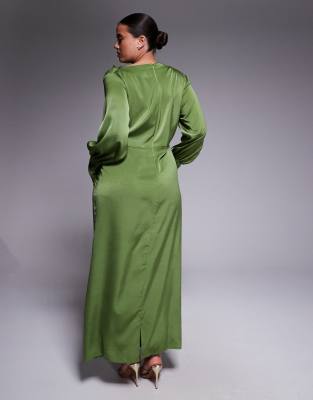 Asos Curve Asos Design Curve Twist Front Bias Cut Satin Maxi Dress With Gold Tone Hardware In Green