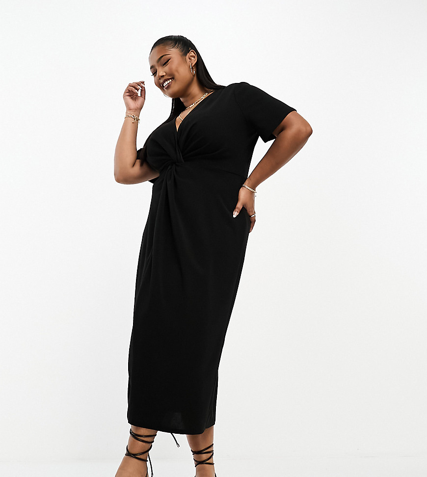 ASOS Curve ASOS DESIGN Curve twist front midi dress with short sleeve in black