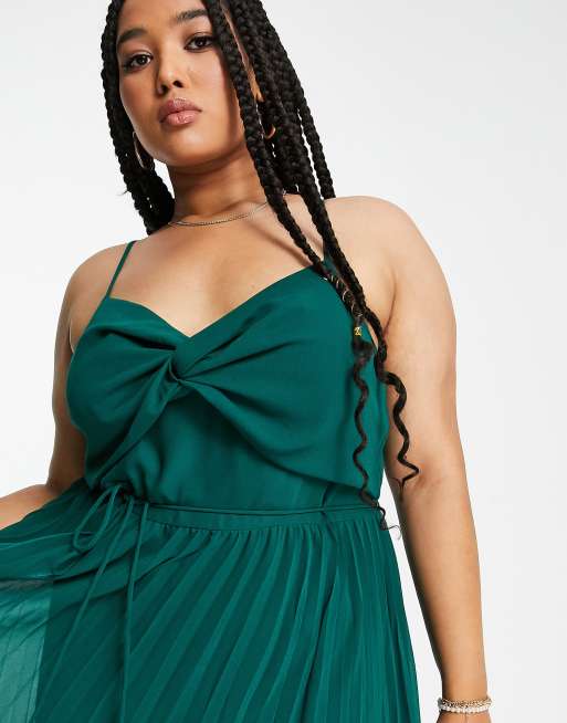 Final Sale Plus Size V-Neck Gown with Twist Front Waist in Emerald