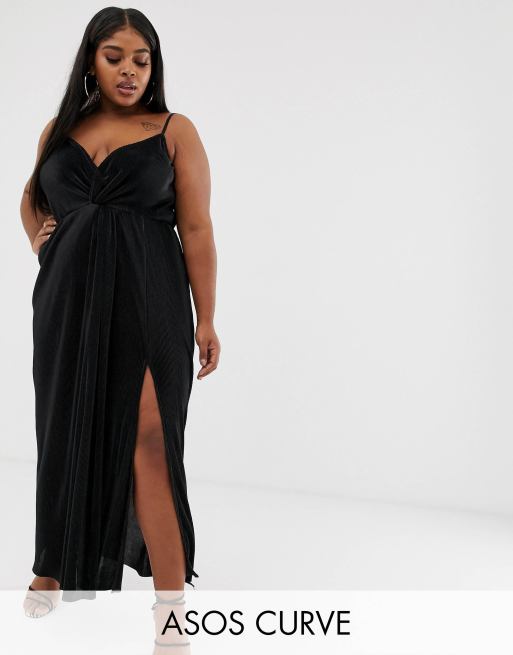 ASOS DESIGN Curve twist front plisse maxi dress in black | ASOS