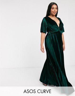 asos green velvet pleated dress