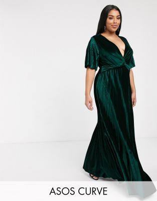 asos green velvet pleated dress