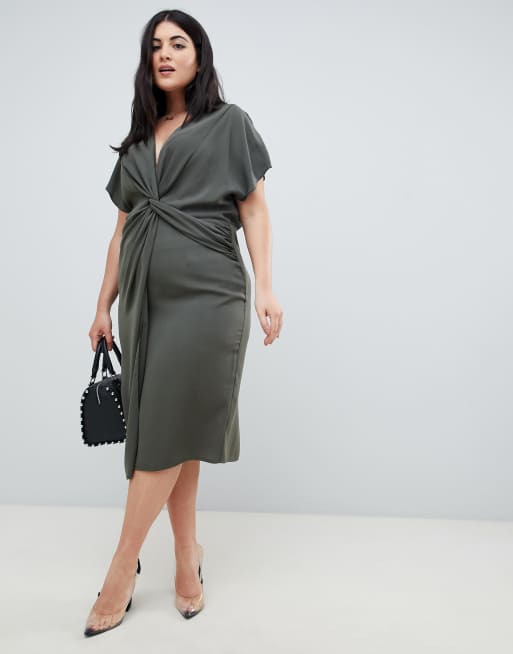 Asos design twist midi 2025 dress with kimono sleeve