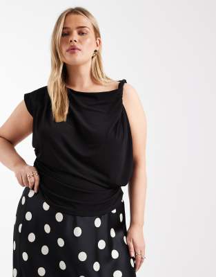 Asos Curve Asos Design Curve Twist Shoulder Drape Top In Black