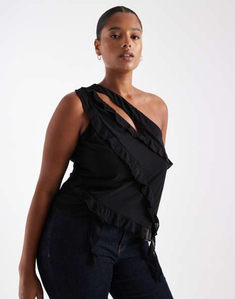 ASOS DESIGN Curve twist shoulder drape top in black - view 1