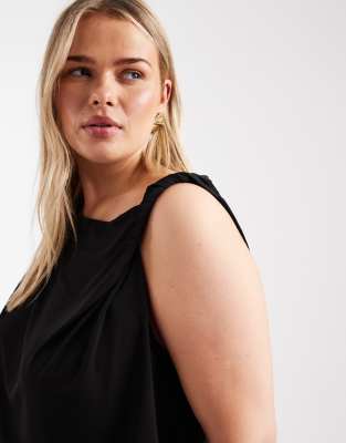 Asos Curve Asos Design Curve Twist Shoulder Drape Top In Black