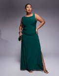 [ASOS Curve] ASOS DESIGN Curve twist shoulder maxi dress with lace up back in emerald green 18 Emerald Green